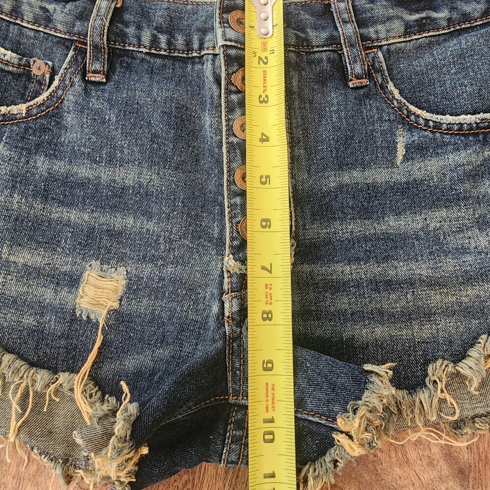 Free People Shorts Womens 27 Blue Denim Button Fly Cutoff Frayed Hem Distressed - Picture 10 of 12